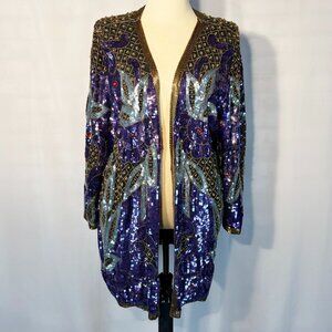 Vintage Jean for Joseph Le Bon Silk Sequin Beaded Evening Jacket • X-Large